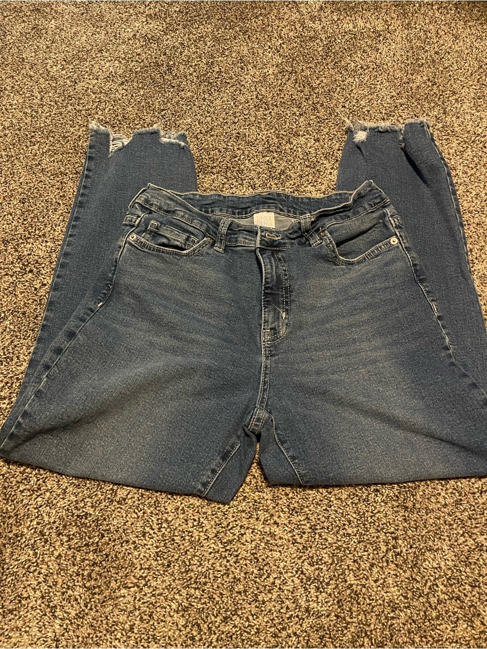 Time and Tru Mid-Rise Blue Distressed Hem Ankle Jeans